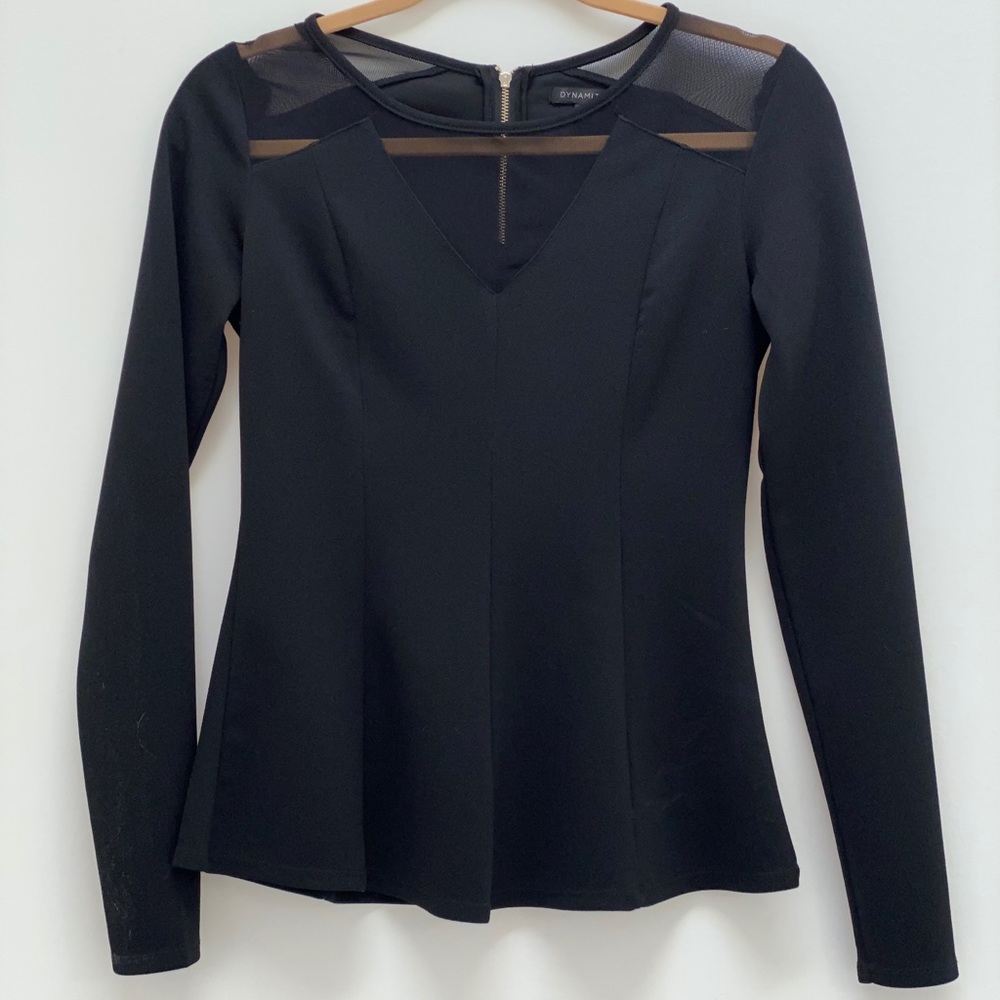 Dynamite Black Peplum Long Sleeve w/ Mesh